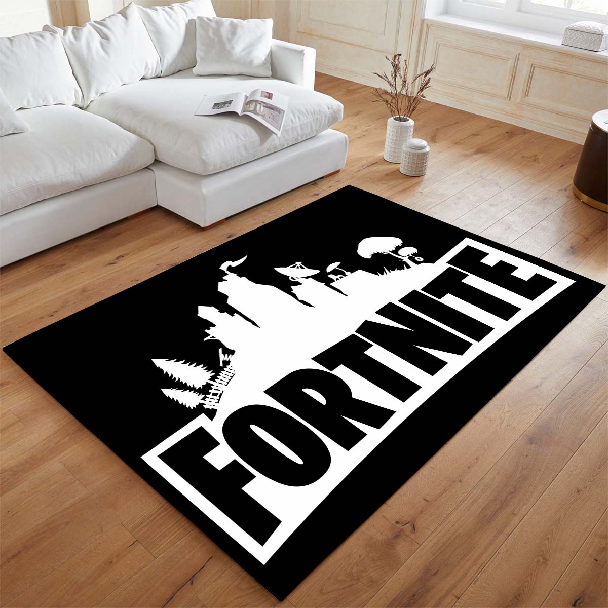 Fortnite Schwarz Weiß Logo Teppich - TOK 2