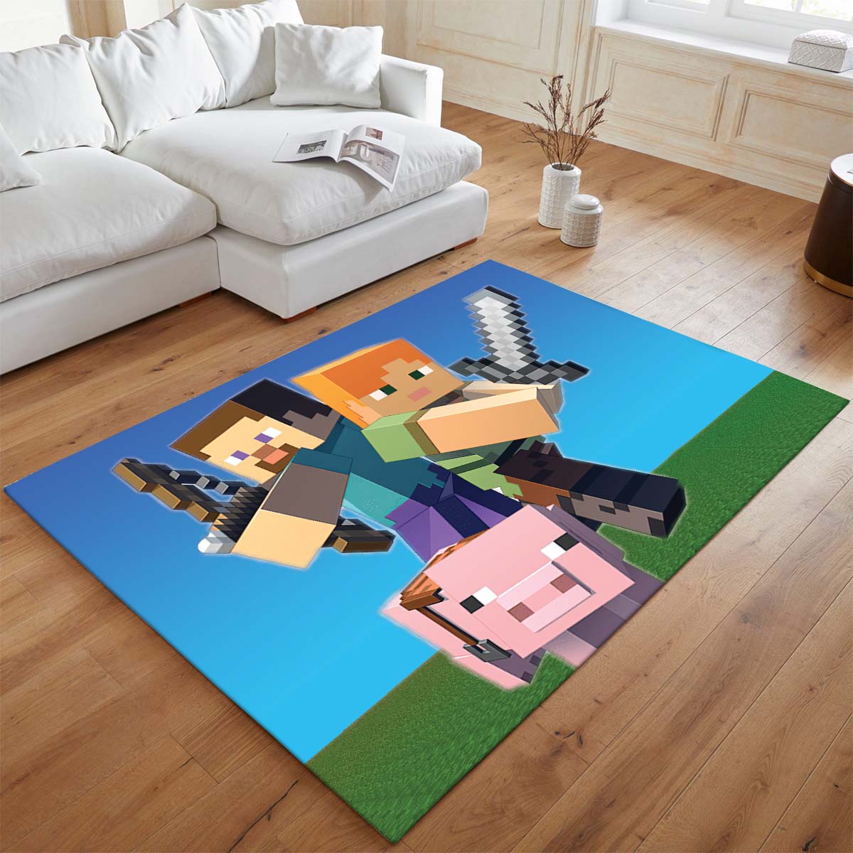 Minecraft Steve mit Schwein Spielzimmer Teppich - TOK 2
