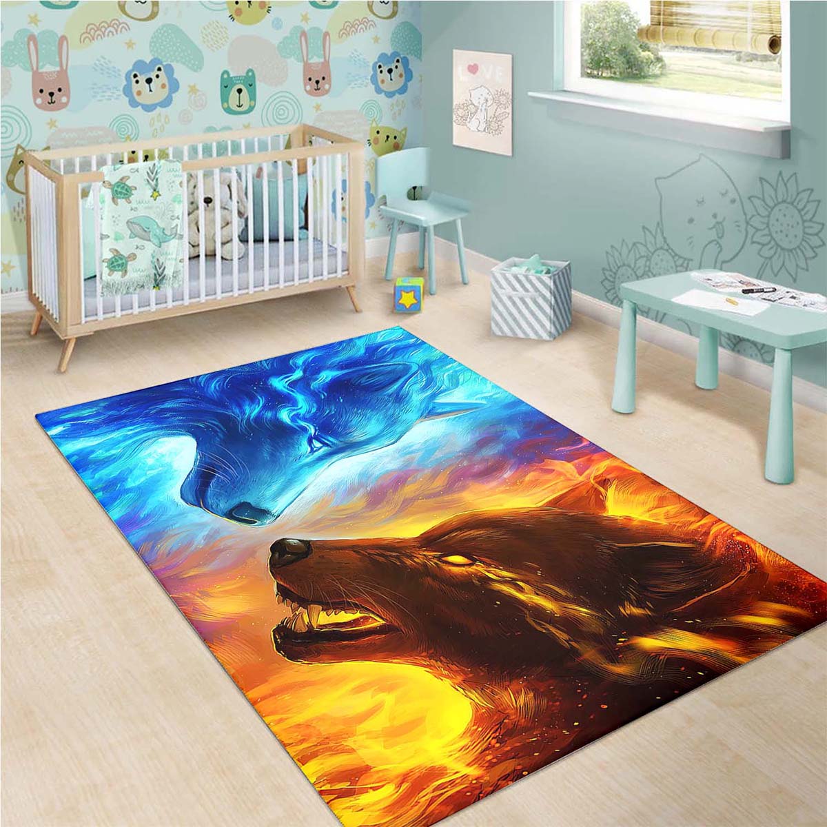 Fire And Ice Wolf Teppich 3