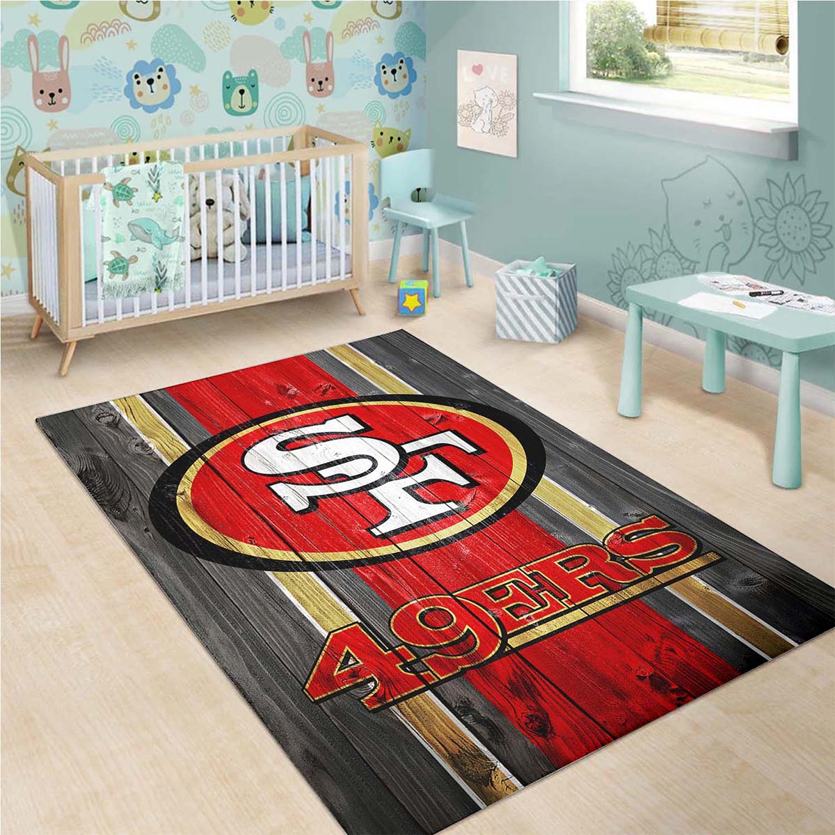 San Francisco 49ers Fuballmannschaft Nfl Auf Holz Teppich 3
