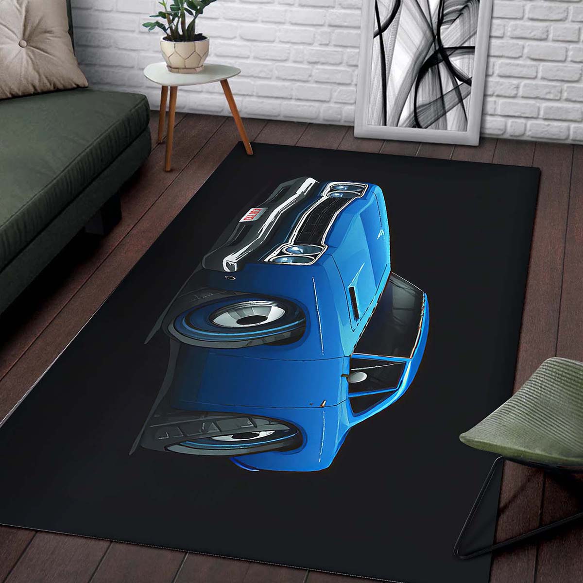 1969 Plymouth Roadrunner Blue Car Art Teppich 2