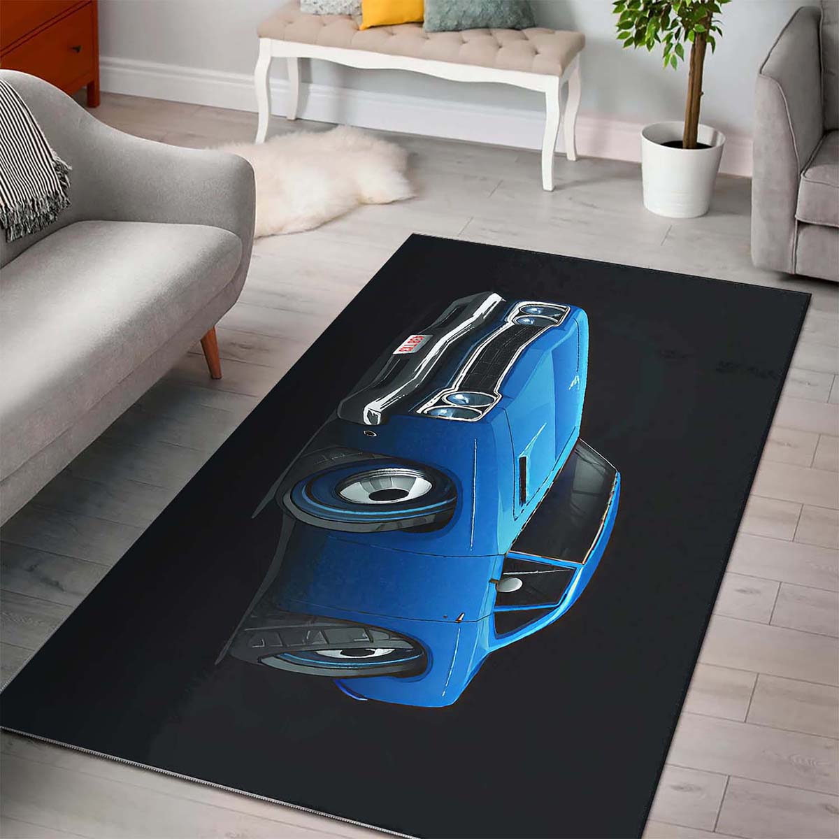 1969 Plymouth Roadrunner Blue Car Art Teppich 3
