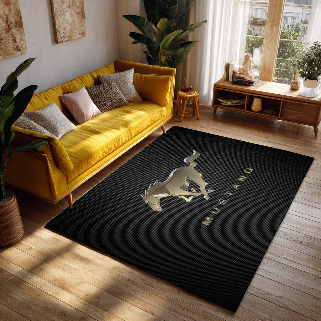 Ford Mustang Car Golden Metal Style Teppich - Teppich mit Automotiv-Motiv-2