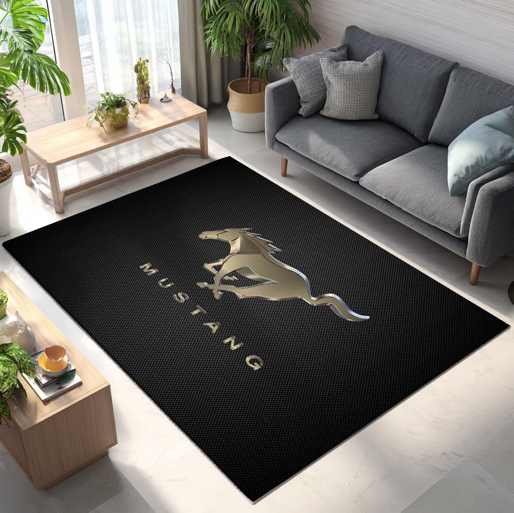 Ford Mustang Car Golden Metal Style Teppich - Teppich mit Automotiv-Motiv