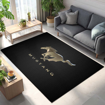 Ford Mustang Car Golden Metal Style Teppich - Teppich mit Automotiv-Motiv