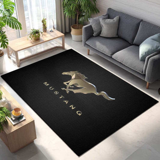 Ford Mustang Car Golden Metal Style Teppich - Teppich mit Automotiv-Motiv