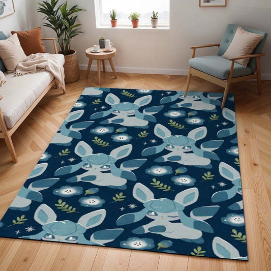Glaziola Pokémon Zwischen den Blauen Blumen - Glaceon Pokemon Among The Blue Flowers Teppich - TOK