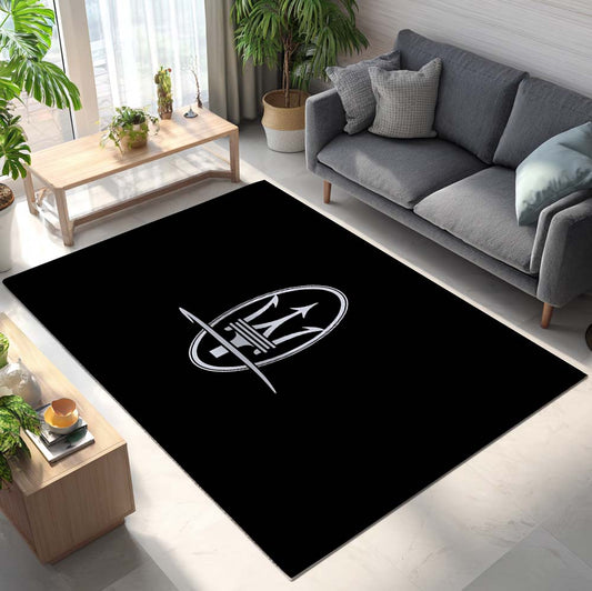 Maserati Symbol Black Background Teppich - Teppich mit Automotiv-Motiv
