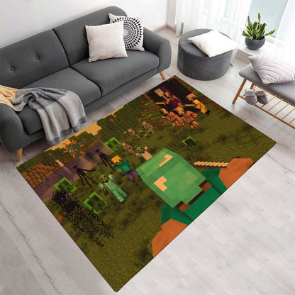 Minecraft Steve kämpft gegen feindliche Kräfte Teppich - TOK