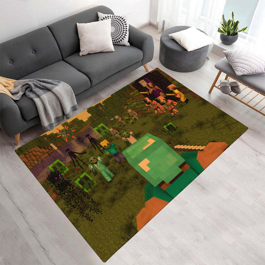 Minecraft Steve kämpft gegen feindliche Kräfte Teppich - TOK