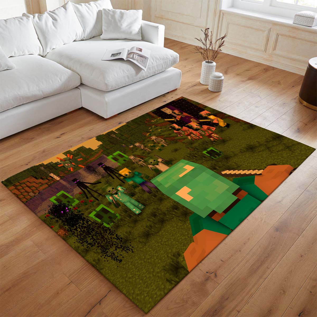 Minecraft Steve kämpft gegen feindliche Kräfte Teppich - TOK 2
