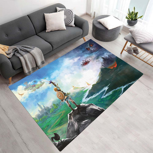 Die Legende von Zelda Link auf dem Hügel mit starkem Blick Teppich - TOK
