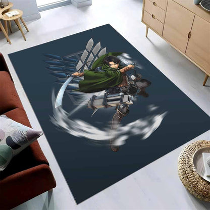 Attack On Titan Anime Levi Fighting Wind Blade Teppich