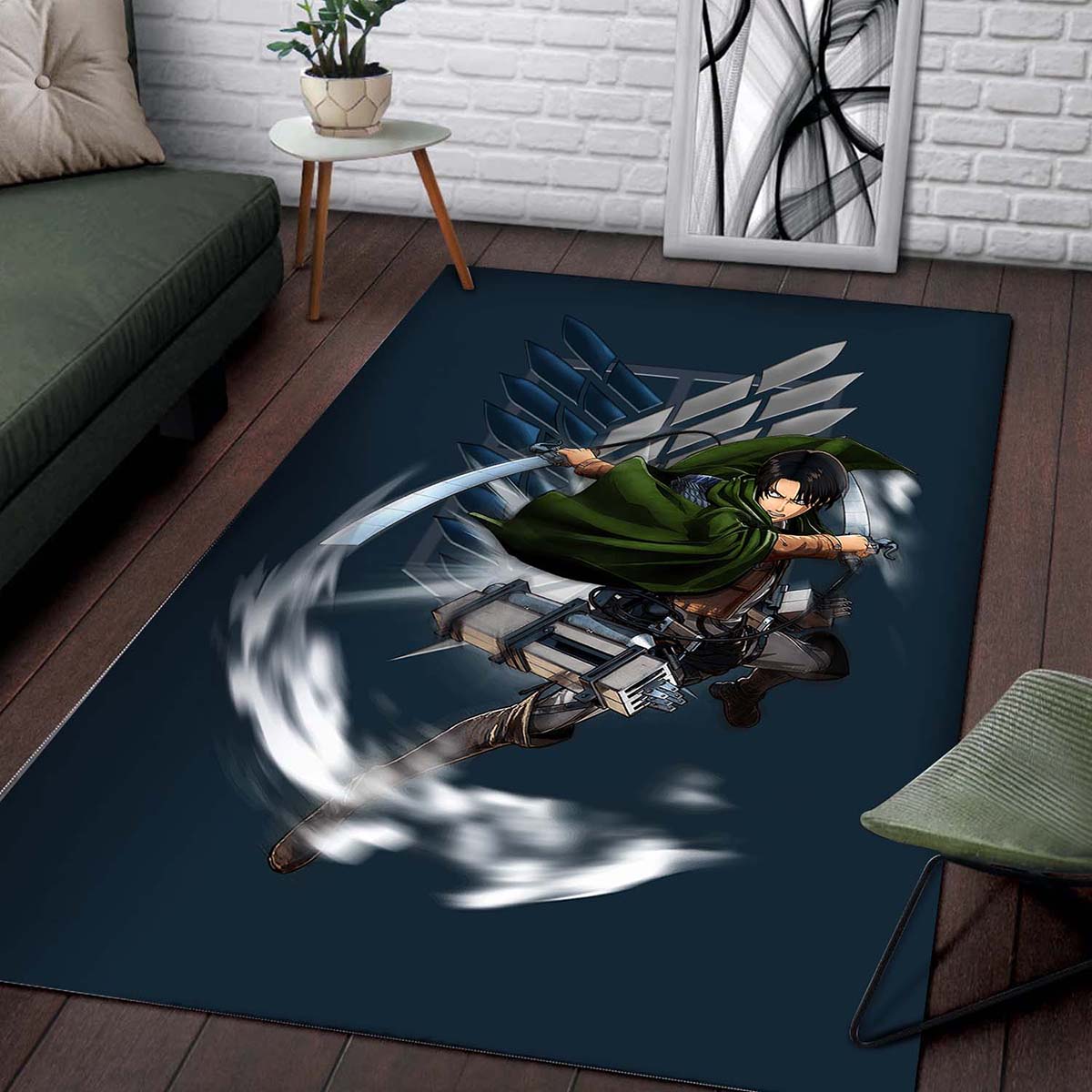 Attack On Titan Anime Levi Fighting Wind Blade Teppich 2
