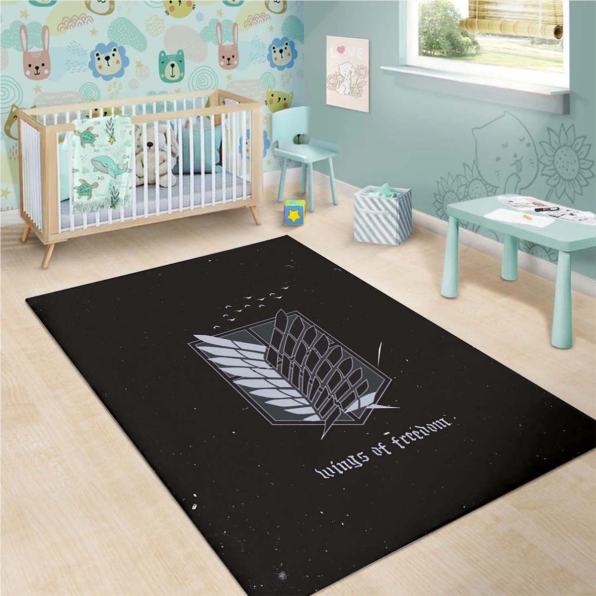 Attack On Titan Anime - Wings Of Freedom Black And White Galaxy Teppich 3