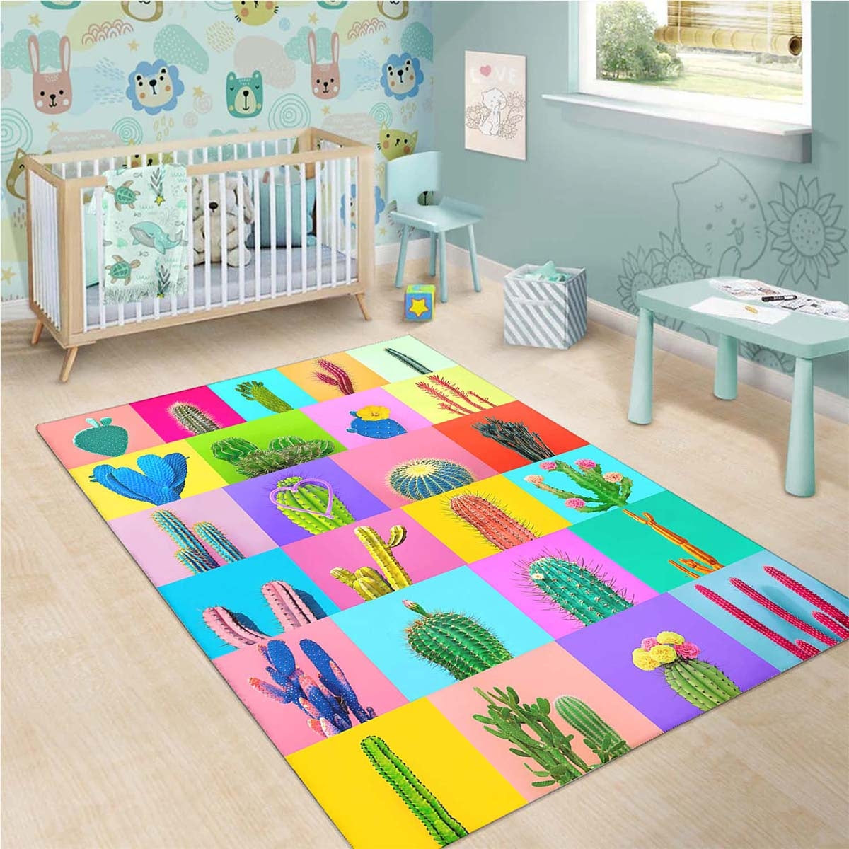 Colorful Cactus Rectangle Teppich