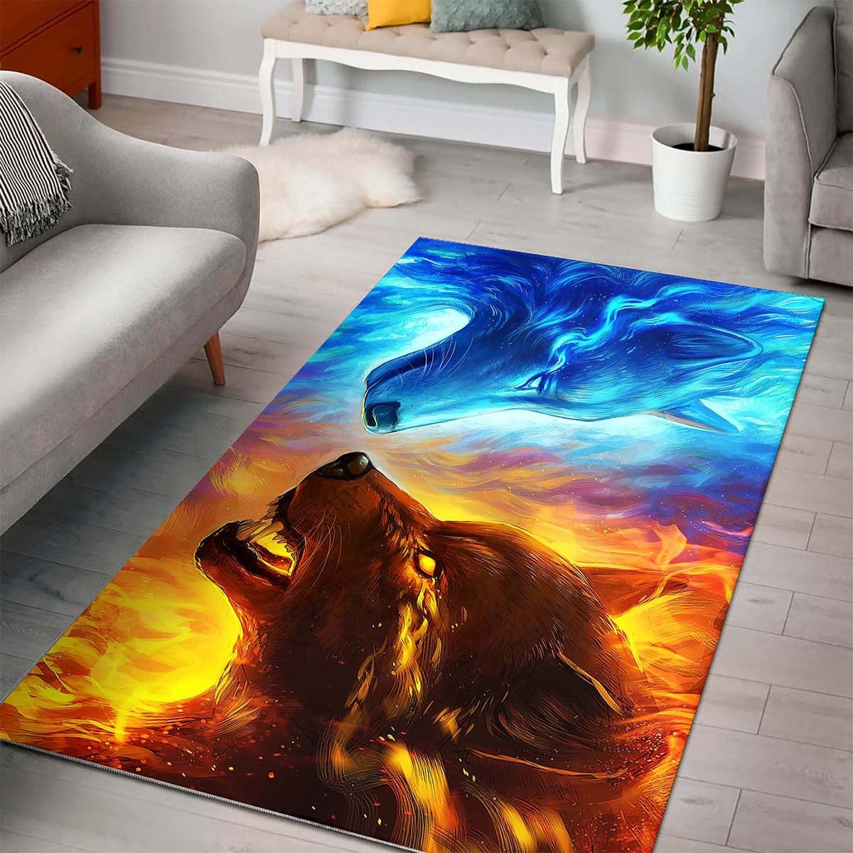 Fire And Ice Wolf Teppich