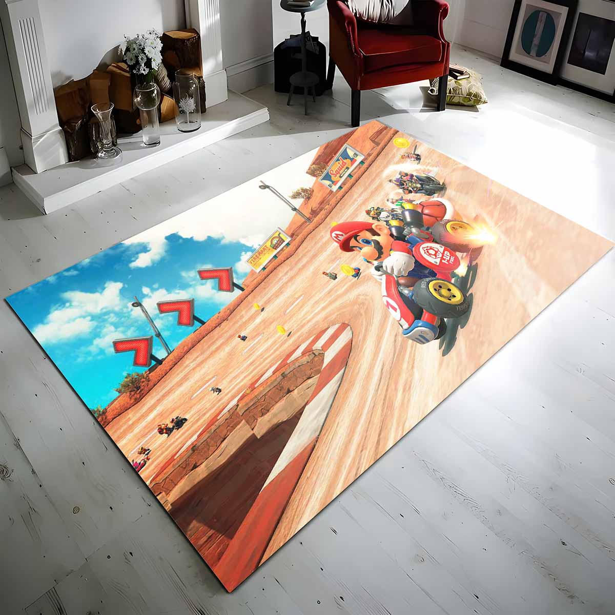 Mario In Mario Kart Welt 3 Teppich