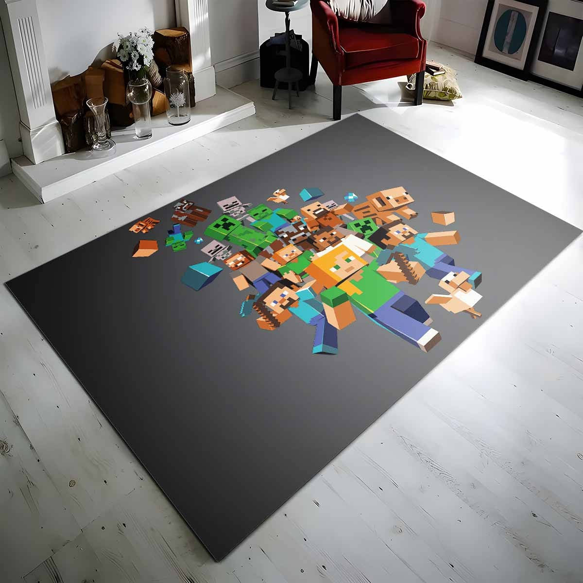Minecraft Alle Charaktere Steve Creeper Schwein Zombie Dorfbewohner Teppich