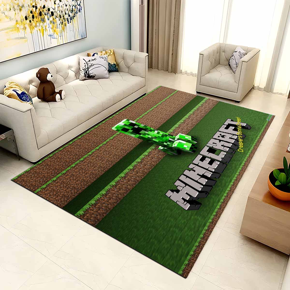 Minecraft Klassischer Creeper Unzufrieden Teppich 2