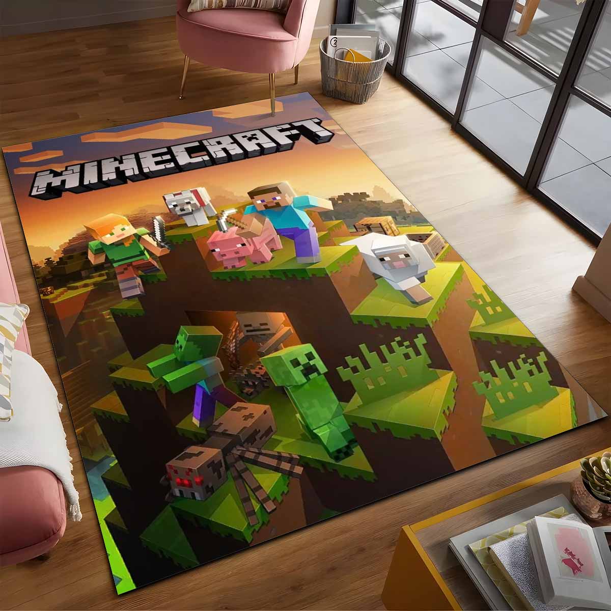 Minecraft Steve Alex Im Savannen-biom Und Alle Charaktere Teppich 2