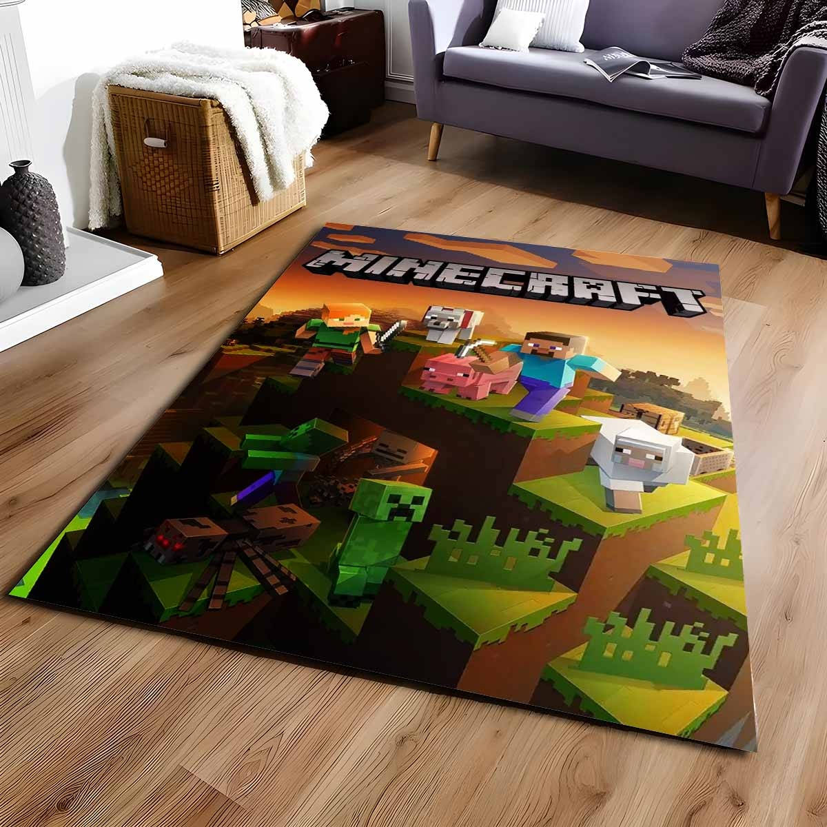 Minecraft Steve Alex Im Savannen-biom Und Alle Charaktere Teppich