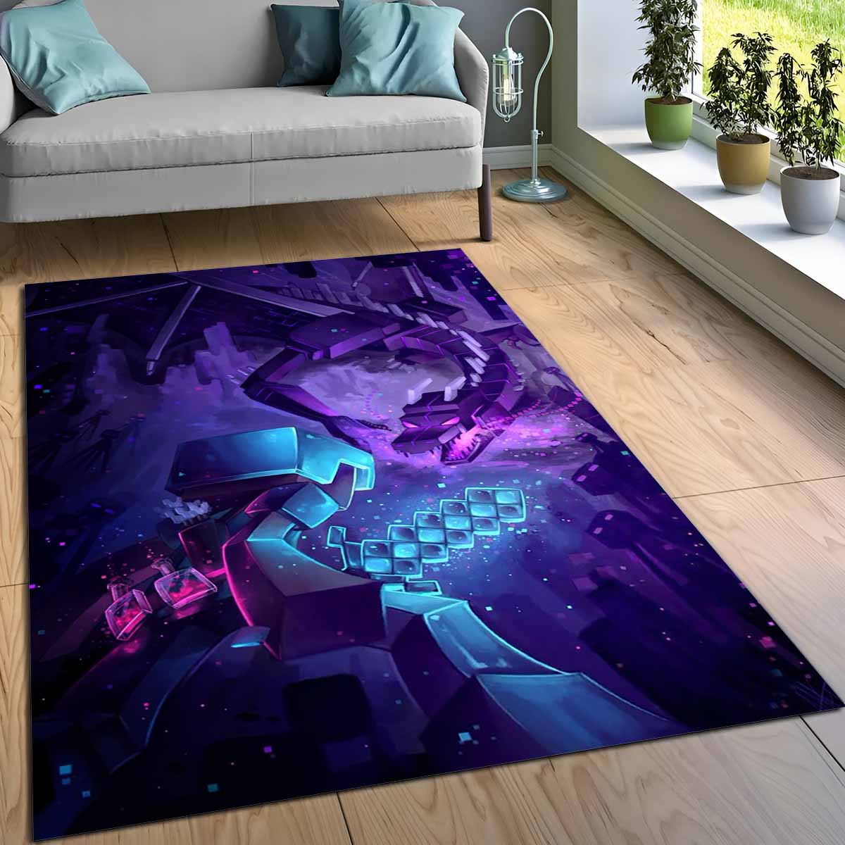 Minecraft Steve Kampf Enderman Enderdrachen Teppich 3
