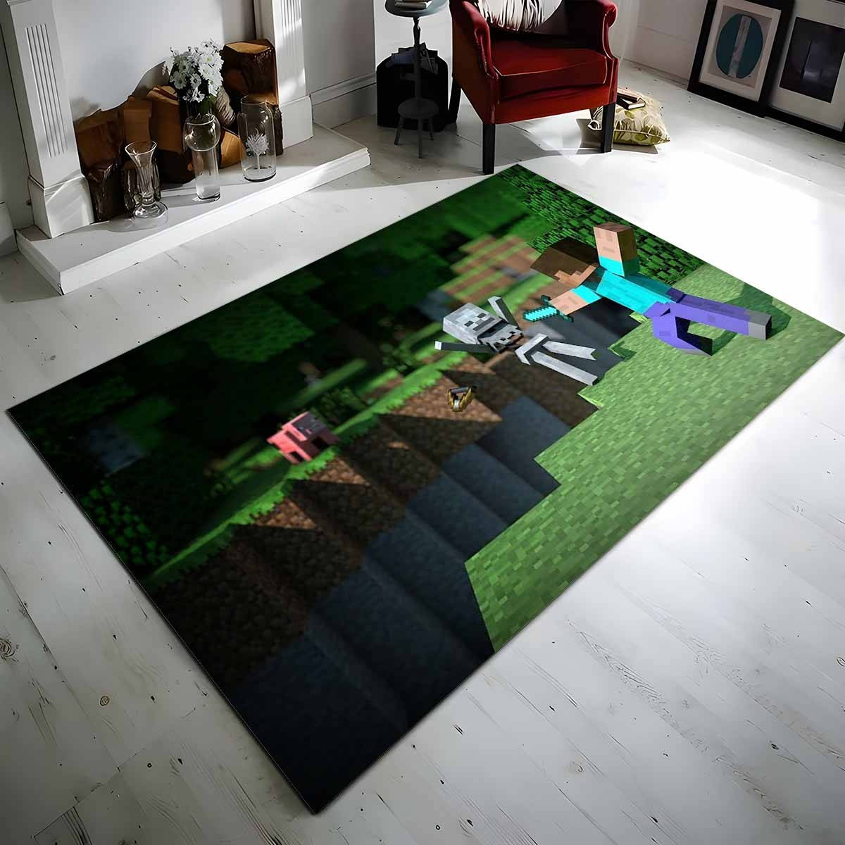 Minecraft Steve Kampf Gegen Den Feind Teppich