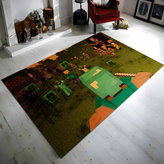 Minecraft Steve Kmpft Gegen Feindliche Krfte Teppich