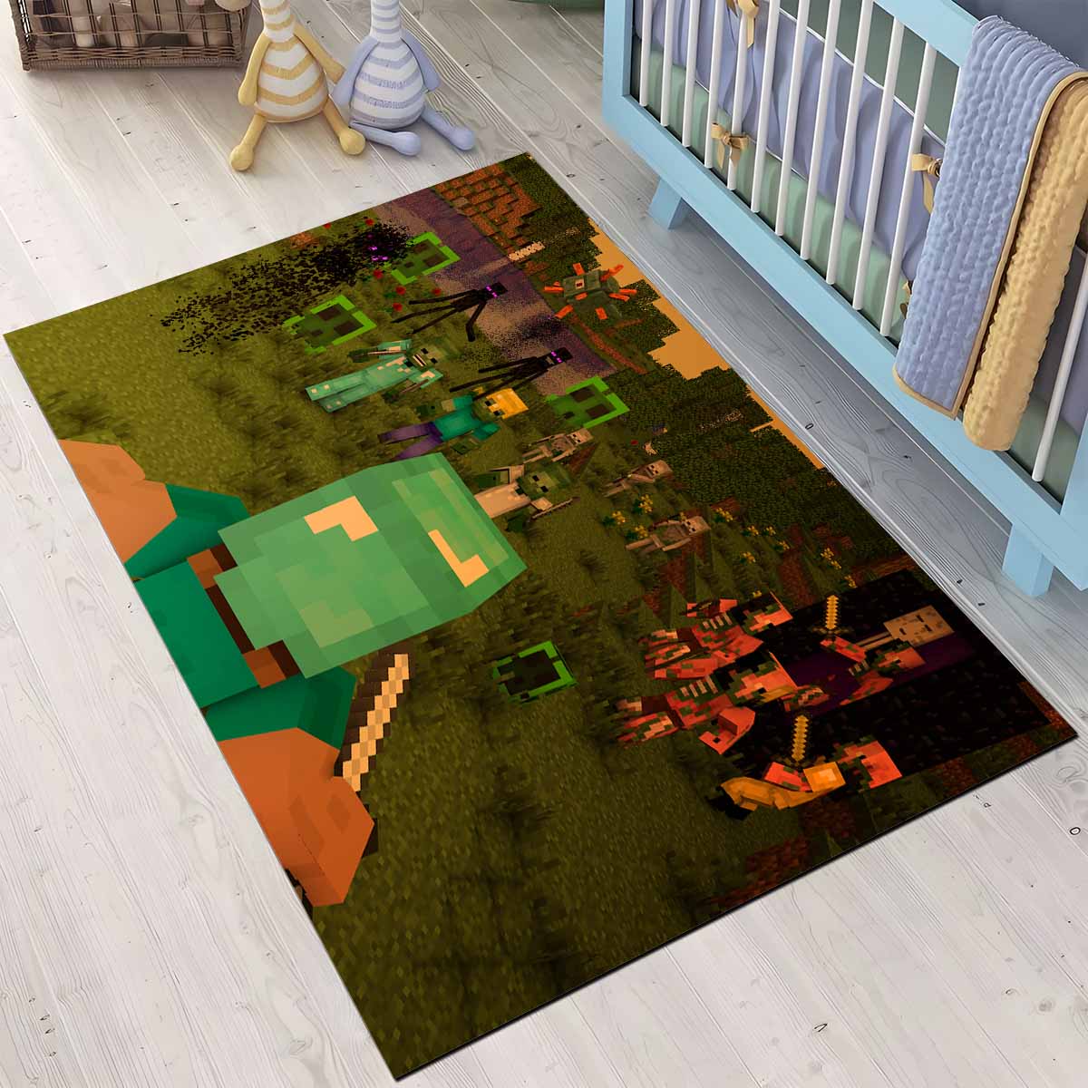 Minecraft Steve Kmpft Gegen Feindliche Krfte Teppich 3