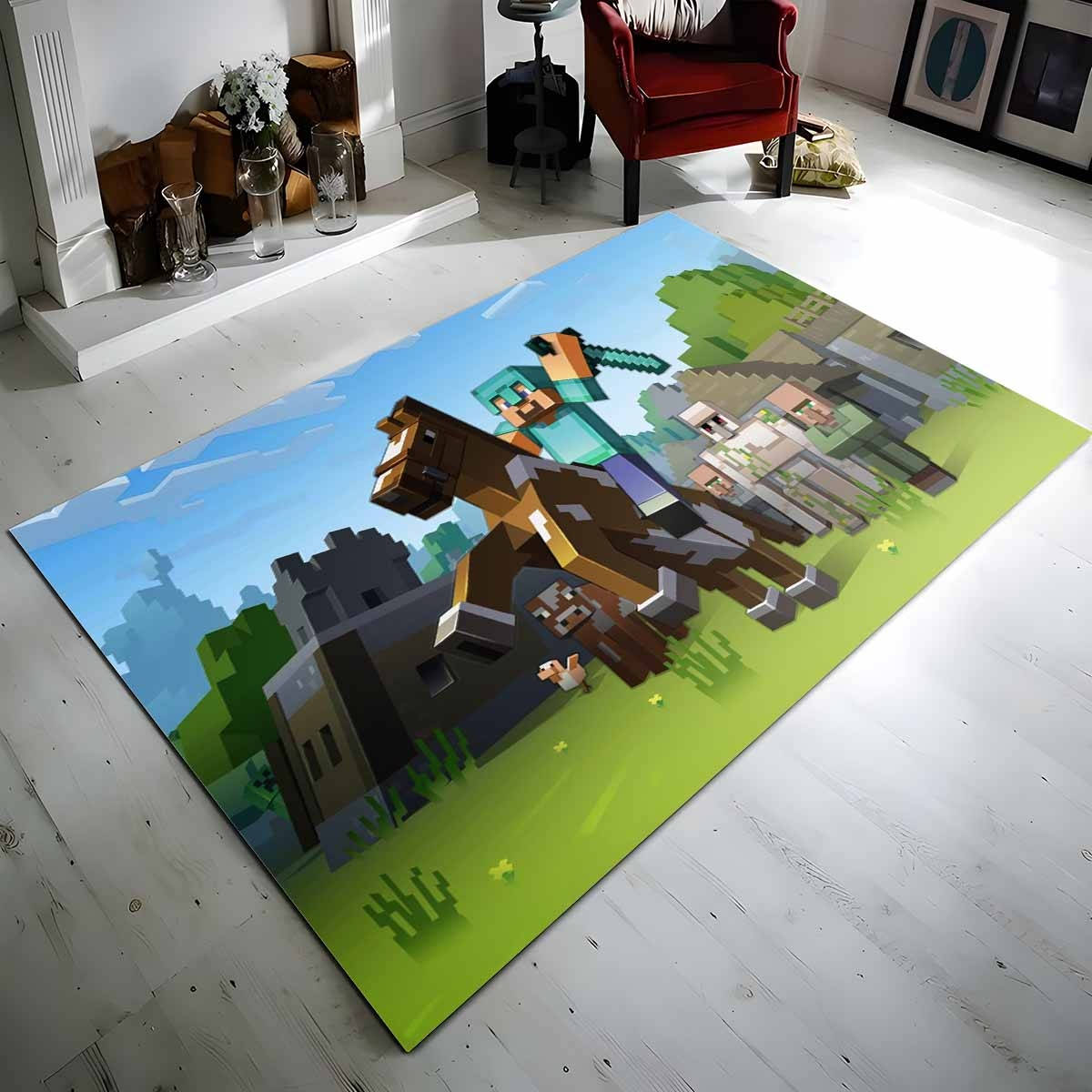 Minecraft Steve Reitet Auf Herobrine Mit Schwert Teppich