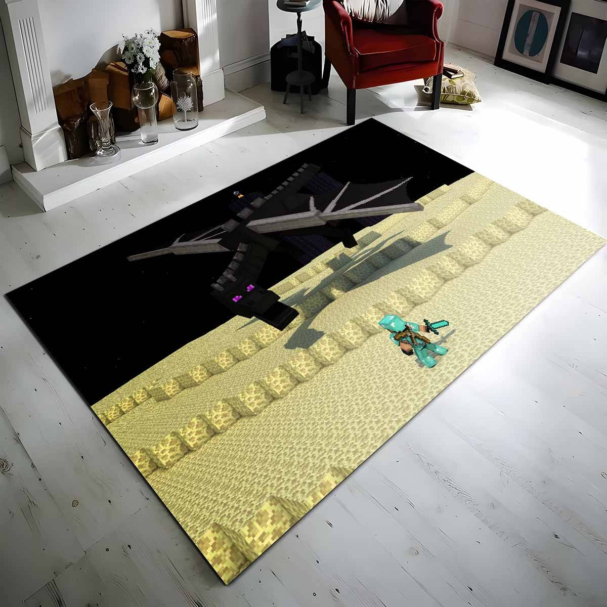 Minecraft Steve Und Enderdrachen Im Ende Teppich