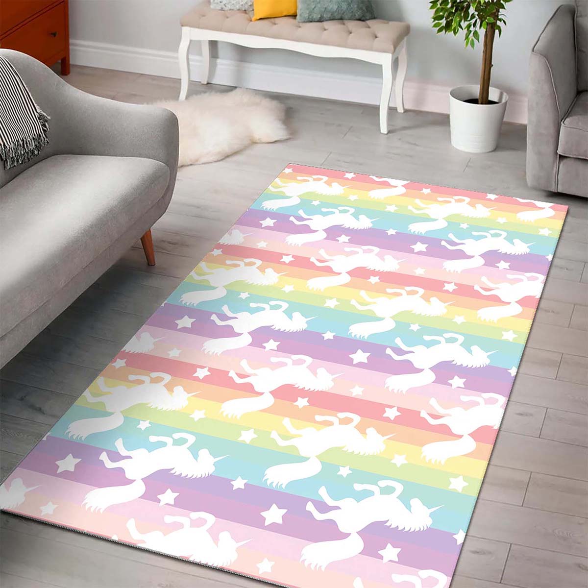 Regenbogen Streifen Einhorn Muster Bereich Teppich 3