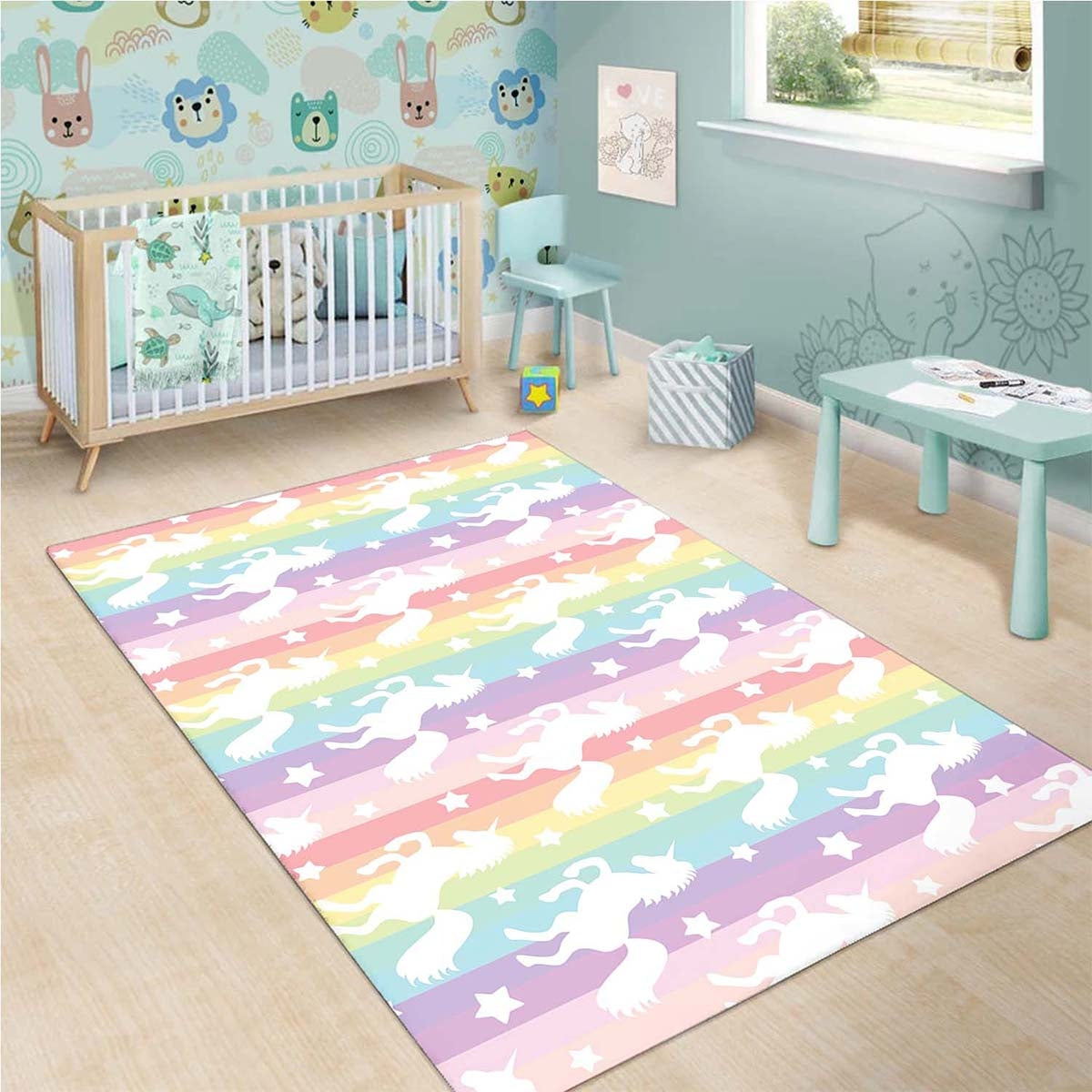 Regenbogen Streifen Einhorn Muster Bereich Teppich