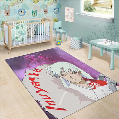 Yasha Anime Sad Sesshomaru Face Sakura Blossom Flower At Night Teppich