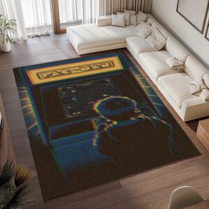 Alternative view of Kind spielt Pacman-Spiel Teppich - TOK
