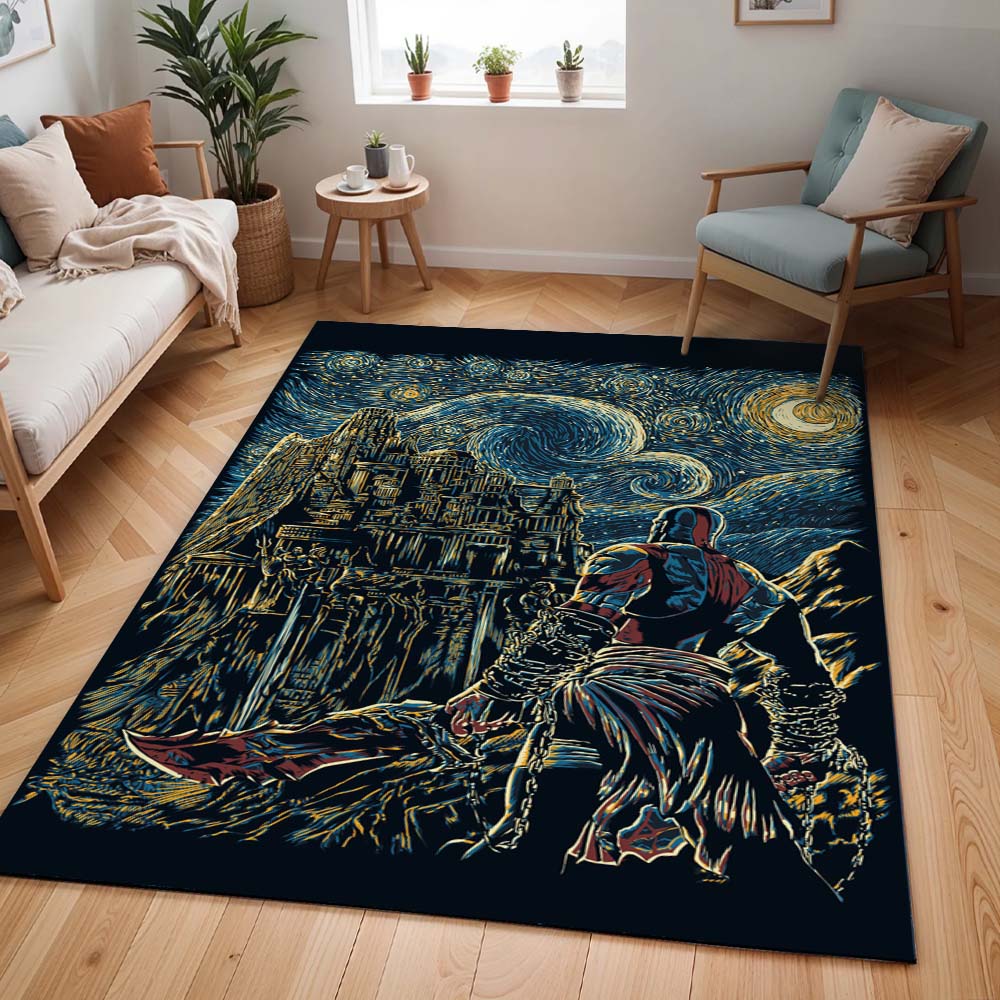God of War Ragnarök Kratos Geist von Sparta Van Gogh Stil Teppich - TOK