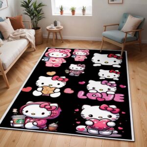 Hello Kitty – Schwarzer Hintergrund und rosa Kitty Teppich - TOK