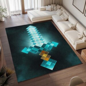 Alternative view of Minecraft Steve Schwert Diamantschwert Teppich - TOK