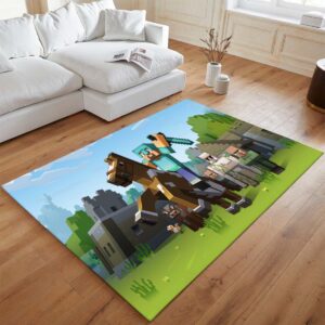 Alternative view of Minecraft Steve reitet auf Herobrine mit Schwert Teppich - TOK
