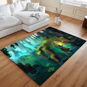 Alternative view of Minecraft Wald Fluss Szene Teppich - TOK