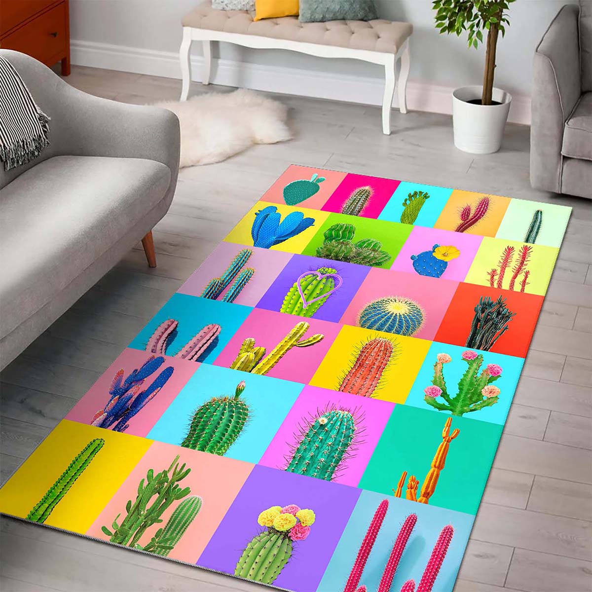 Colorful Cactus Rectangle Teppich – Bild 3