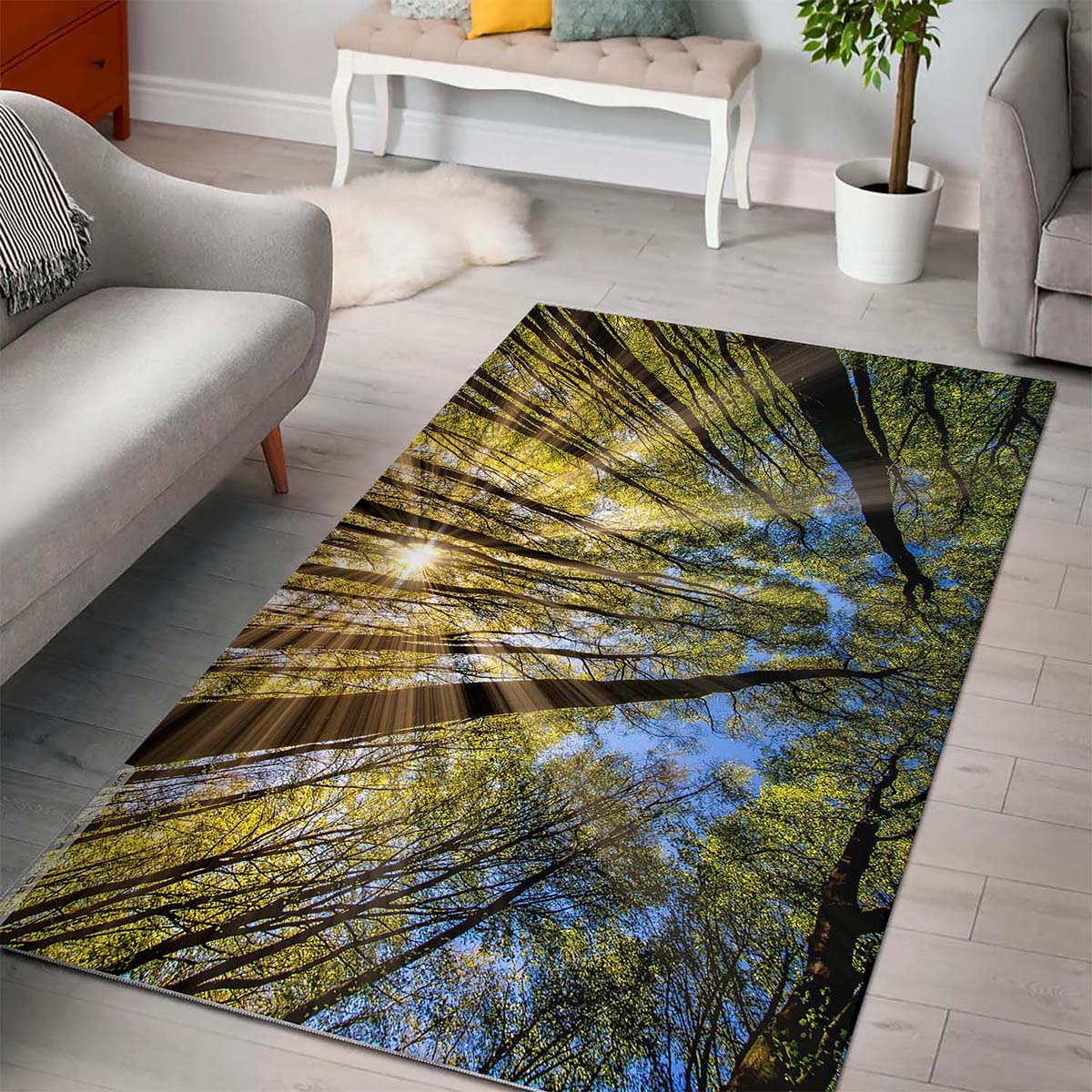 Forest_trees_spring_sunbeams Teppich – Bild 3
