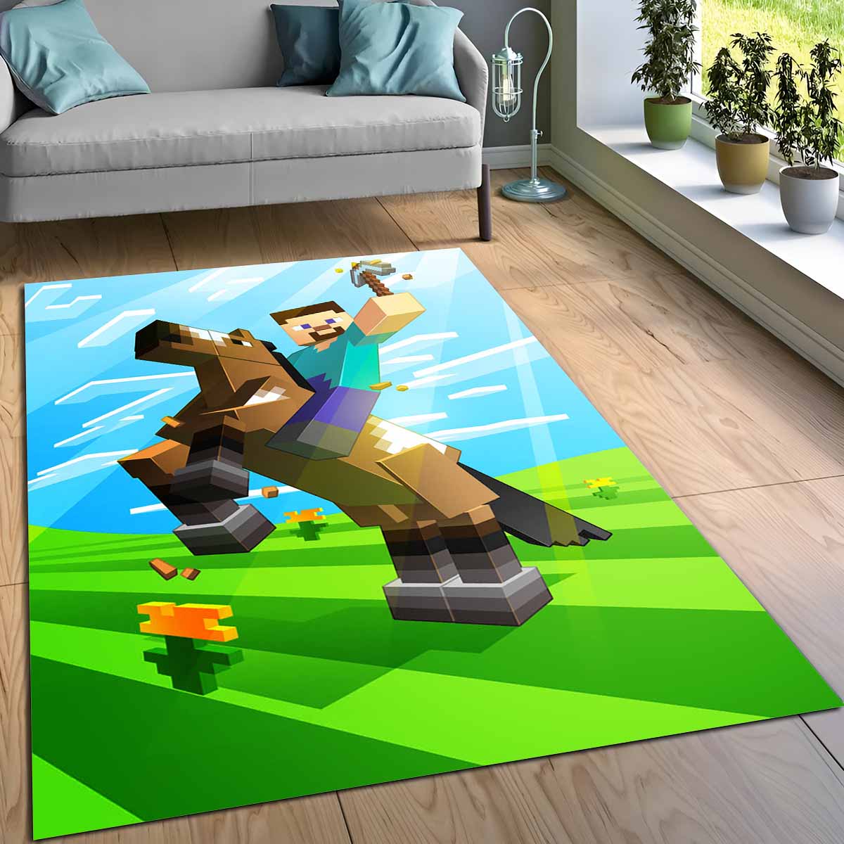 Herobrine Minecraft Charakter Auf Pferd Teppich – Bild 3
