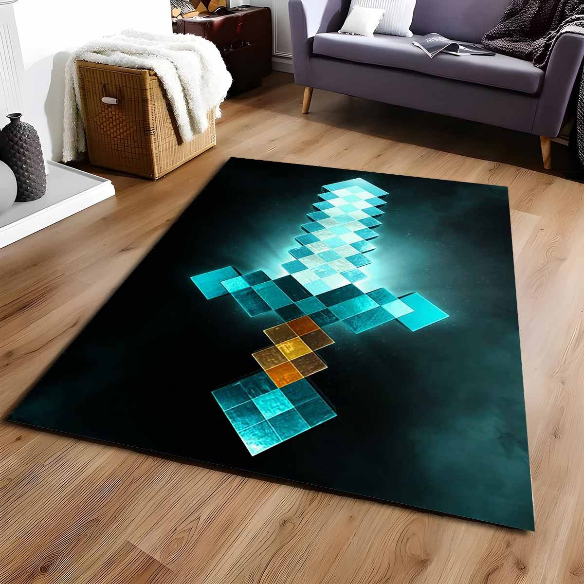 Minecraft Steve Schwert Diamantschwert Teppich