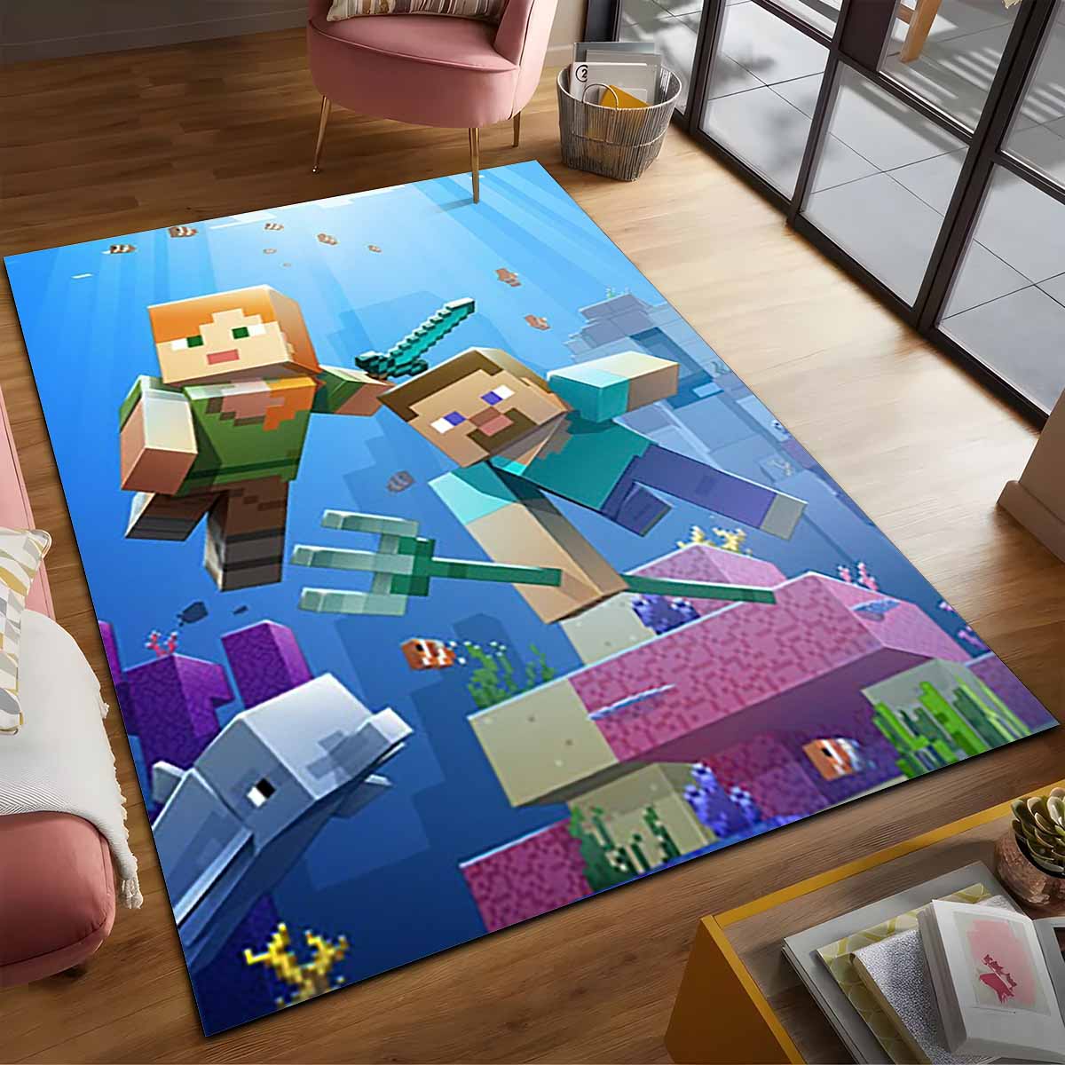 Minecraft Steve Und Alex Unter Wasser Biom Kampf Wchter Teppich – Bild 2
