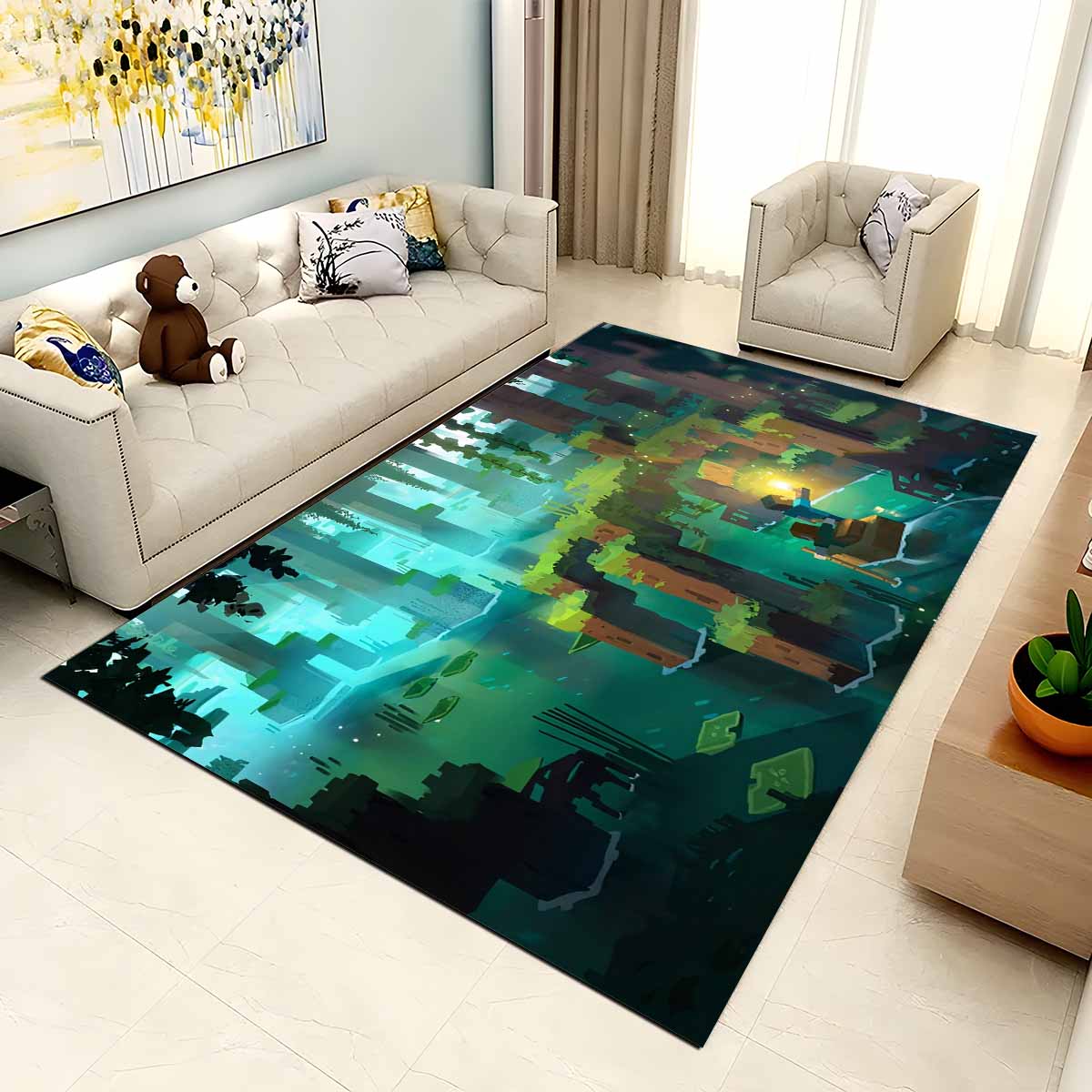 Minecraft Wald Fluss Szene Teppich – Bild 2